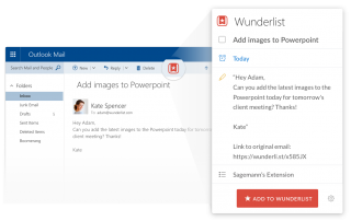 You can turn an email into a task with the Wunderlist Outlook add-in.